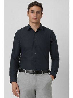 Van Heusen - Men Black Slim Fit Textured Full Sleeves Formal Shirt