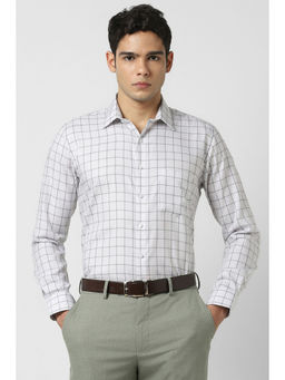 Van Heusen - Men White Slim Fit Check Full Sleeves Formal Shirt