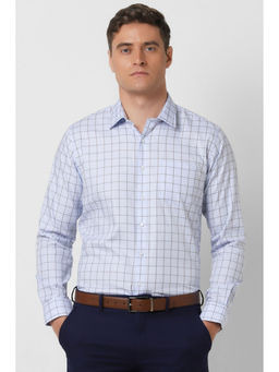 Van Heusen - Men Light Blue Slim Fit Check Full Sleeves Formal Shirt