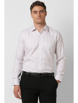Van Heusen - Men White Slim Fit Stripes Full Sleeves Formal Shirt