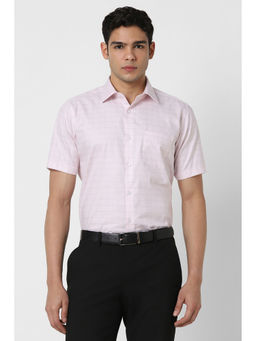 Van Heusen - Men Pink Regular Fit Check Half Sleeves Formal Shirt