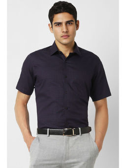 Van Heusen - Men Navy Blue Regular Fit Check Half Sleeves Formal Shirt