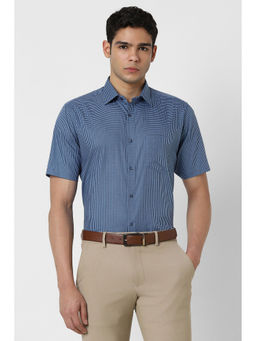 Van Heusen - Men Blue Regular Fit Check Half Sleeves Formal Shirt