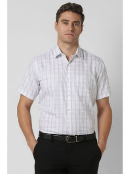 Van Heusen - Men White Regular Fit Check Half Sleeves Formal Shirt