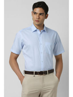 Van Heusen - Men Light Blue Regular Fit Textured Half Sleeves Formal Shirt
