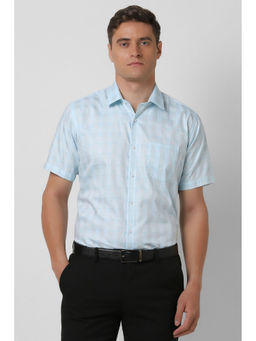 Van Heusen - Men Light Blue Regular Fit Check Half Sleeves Formal Shirt