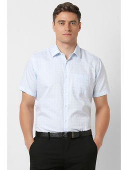 Van Heusen - Men Light Blue Regular Fit Check Half Sleeves Formal Shirt