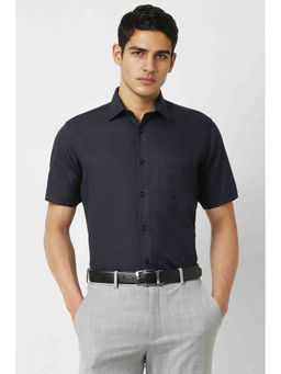Van Heusen - Men Black Regular Fit Dots Half Sleeves Formal Shirt