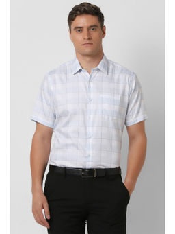 Van Heusen - Men White Regular Fit Check Half Sleeves Formal Shirt