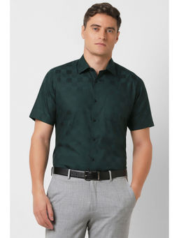 Van Heusen - Men Green Regular Fit Check Half Sleeves Formal Shirt