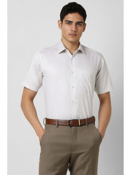 Van Heusen - Men White Regular Fit Print Half Sleeves Formal Shirt