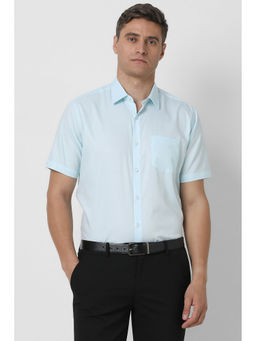 Van Heusen - Men Light Blue Regular Fit Textured Half Sleeves Formal Shirt
