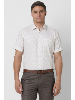 Van Heusen - Men White Regular Fit Check Half Sleeves Formal Shirt