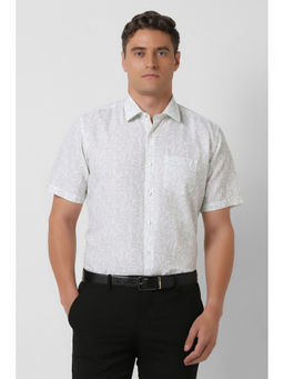 Van Heusen - Men White Regular Fit Print Half Sleeves Formal Shirt