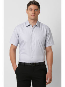 Van Heusen - Men Grey Regular Fit Textured Half Sleeves Formal Shirt