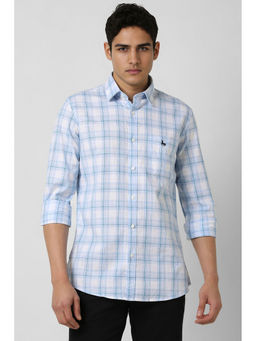 Van Heusen - Men White Slim Fit Check Full Sleeves Casual Shirt