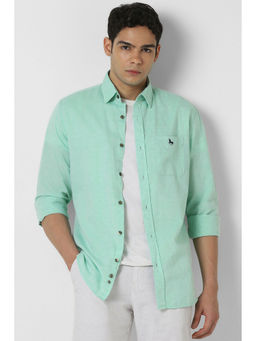 Van Heusen - Men Green Slim Fit Solid Full Sleeves Casual Shirt