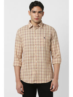 Van Heusen - Men Beige Slim Fit Check Full Sleeves Casual Shirt