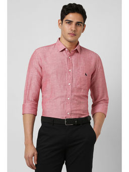 Van Heusen - Men Pink Slim Fit Solid Full Sleeves Casual Shirt