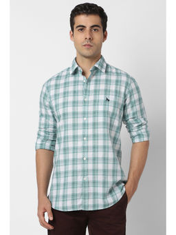 Van Heusen - Men Green Slim Fit Check Full Sleeves Casual Shirt
