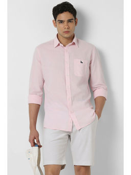 Van Heusen - Men Pink Slim Fit Solid Full Sleeves Casual Shirt