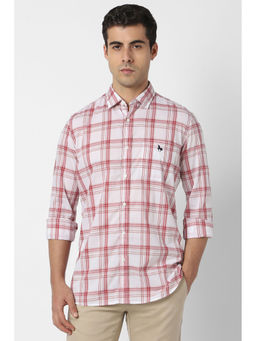 Van Heusen - Men White Slim Fit Check Full Sleeves Casual Shirt