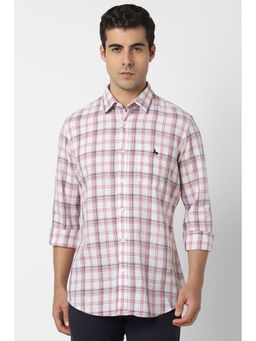 Van Heusen - Men White Slim Fit Check Full Sleeves Casual Shirt