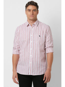 Van Heusen - Men White Slim Fit Stripes Full Sleeves Casual Shirt