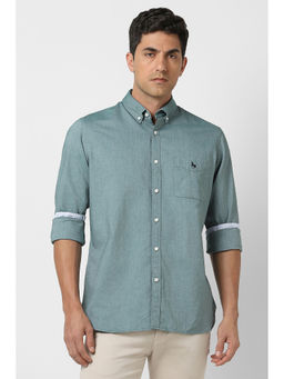 Van Heusen - Men Green Slim Fit Solid Full Sleeves Casual Shirt