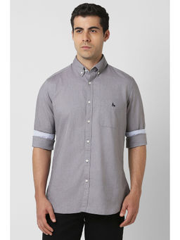 Van Heusen - Men Grey Slim Fit Solid Full Sleeves Casual Shirt