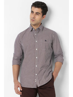 Van Heusen - Men Brown Slim Fit Check Full Sleeves Casual Shirt
