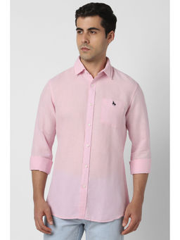 Van Heusen - Men Pink Slim Fit Solid Full Sleeves Casual Shirt