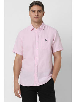 Van Heusen - Men Pink Slim Fit Solid Half Sleeves Casual Shirt