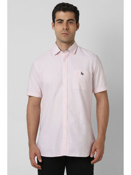 Van Heusen - Men Pink Slim Fit Stripes Half Sleeves Casual Shirt