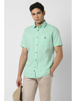 Van Heusen - Men Green Slim Fit Solid Half Sleeves Casual Shirt