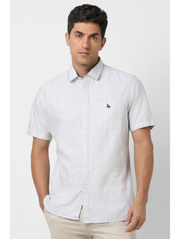 Van Heusen - Men Grey Slim Fit Stripes Half Sleeves Casual Shirt