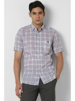 Van Heusen - Men Purple Slim Fit Check Half Sleeves Casual Shirt