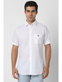 Van Heusen - Men White Slim Fit Solid Half Sleeves Casual Shirt