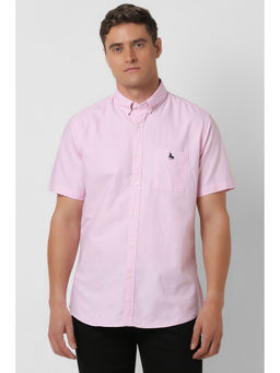 Van Heusen - Men Pink Slim Fit Solid Half Sleeves Casual Shirt