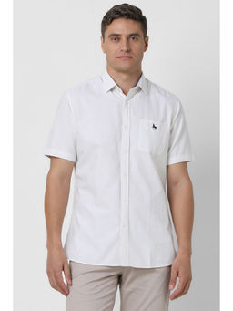 Van Heusen - Men White Slim Fit Stripes Half Sleeves Casual Shirt