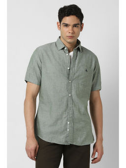 Van Heusen - Men Green Slim Fit Solid Half Sleeves Casual Shirt