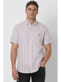 Van Heusen - Men White Slim Fit Stripes Half Sleeves Casual Shirt