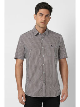 Van Heusen - Men Brown Slim Fit Check Half Sleeves Casual Shirt