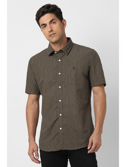 Van Heusen - Men Brown Slim Fit Check Half Sleeves Casual Shirt