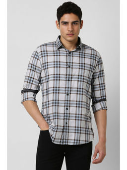 Van Heusen - Men White Slim Fit Check Full Sleeves Casual Shirt