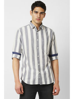 Van Heusen - Men Grey Slim Fit Stripes Full Sleeves Casual Shirt