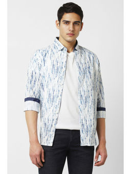 Van Heusen - Men White Slim Fit Print Full Sleeves Casual Shirt