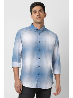 Van Heusen - Men Blue Slim Fit Check Full Sleeves Casual Shirt