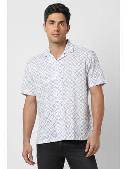 Van Heusen - Men White Slim Fit Print Half Sleeves Casual Shirt