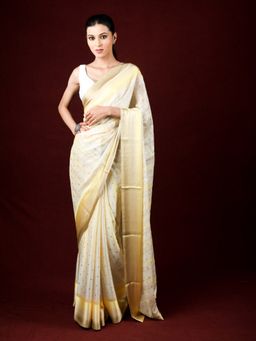 EXCLUSIVA - Yellow Brasso Digital Print Designer Saree with Unstitched Blouse